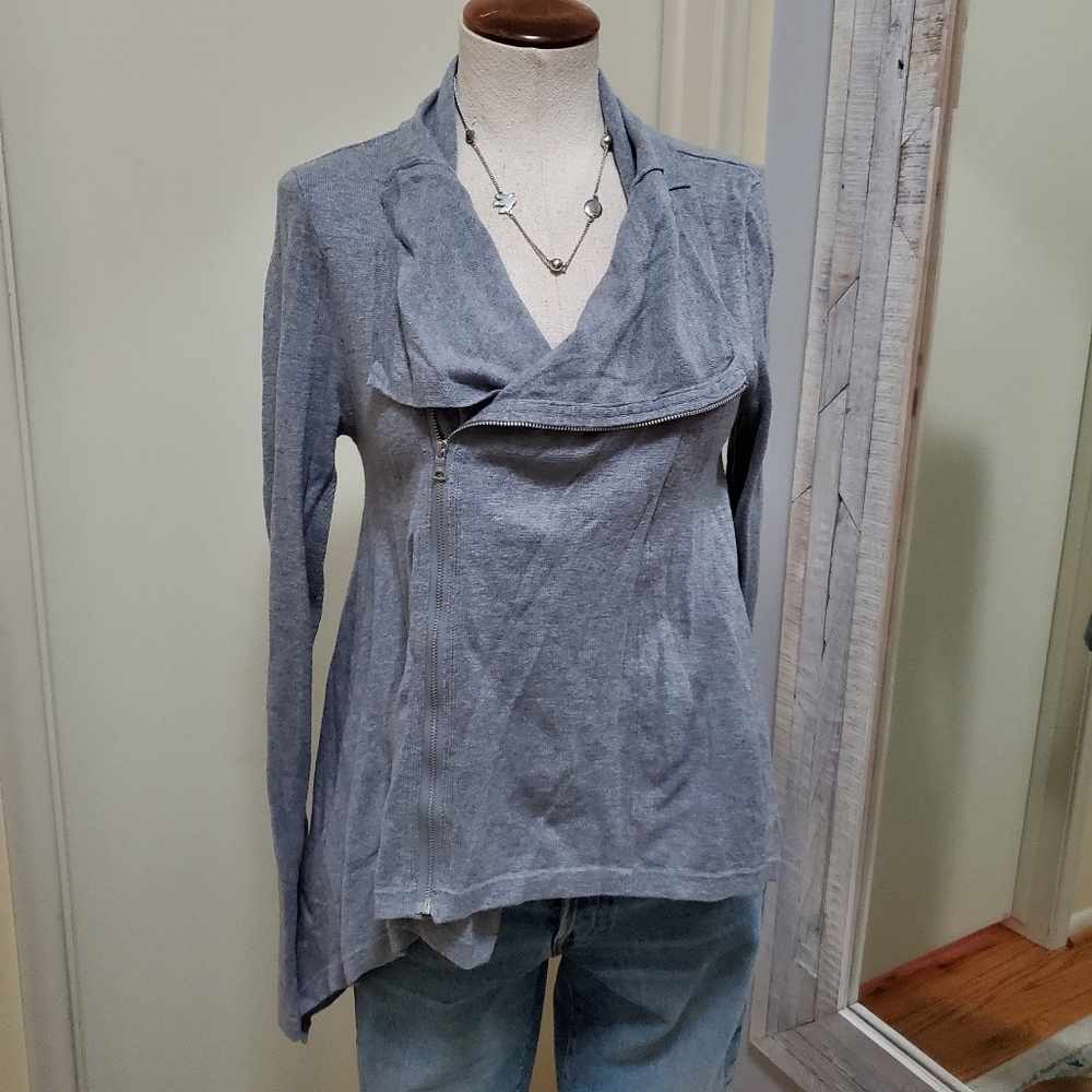 Bcbgmaxazria Zane Asymetrical Zip Up Merino Wool Cardigan Sweater Heather Grey S